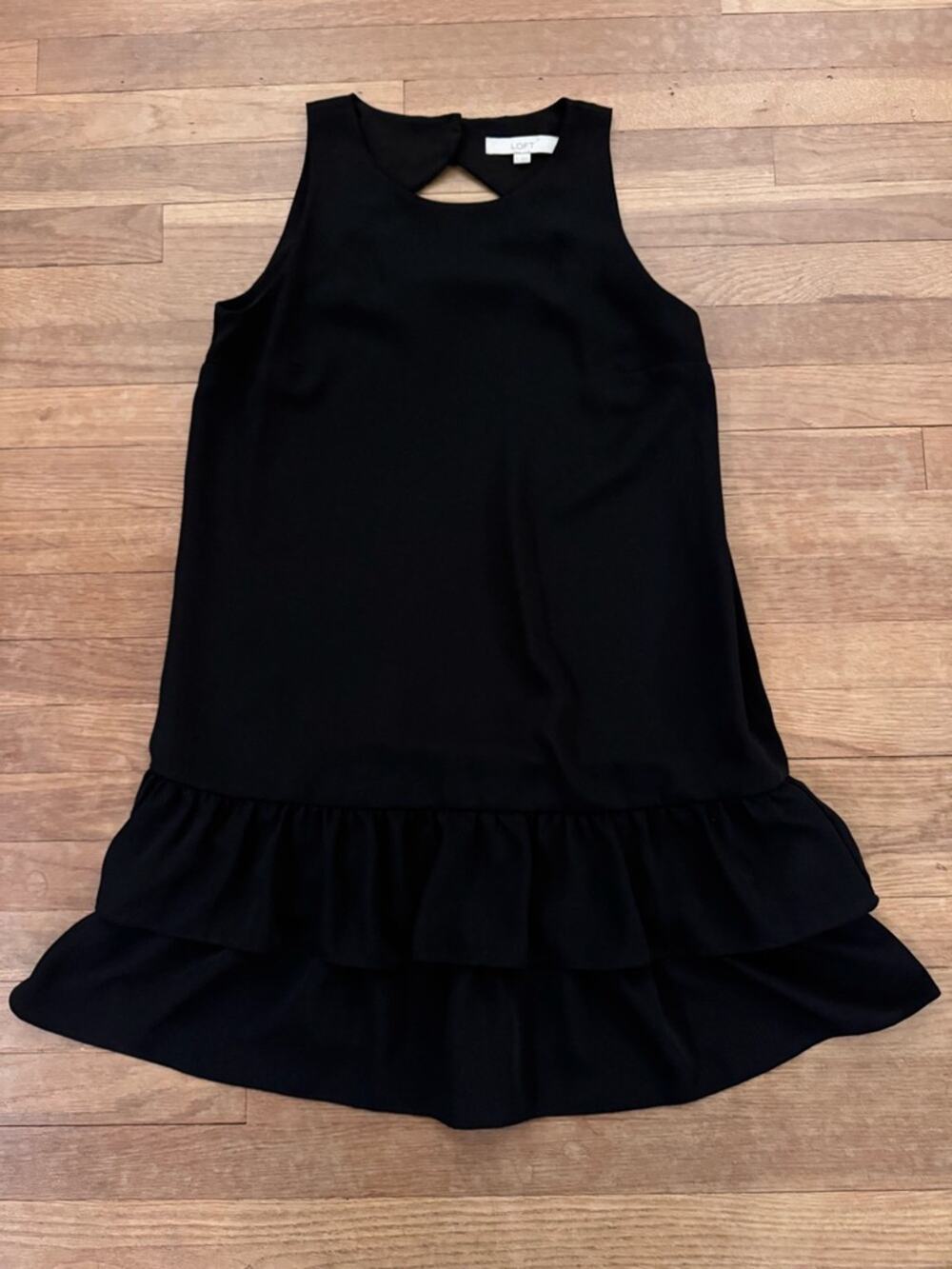 LOFT Women's Black Knee Length Tiered Ruffle Shift Dress - Size 8
 b92